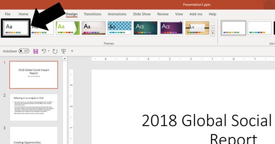 All PowerPoint presentations start with the default Microsoft Office theme